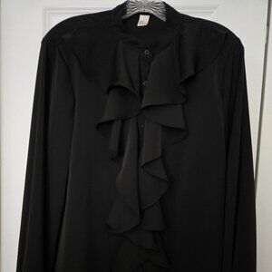 Black Ruffle Front Poets Blouse